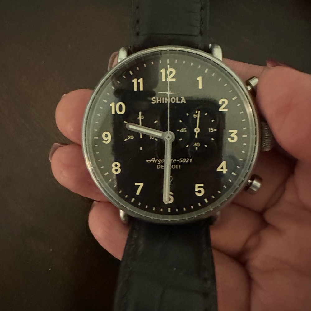 Shinola Canfield Chronograph Watch with Dark Brown Leather Strap